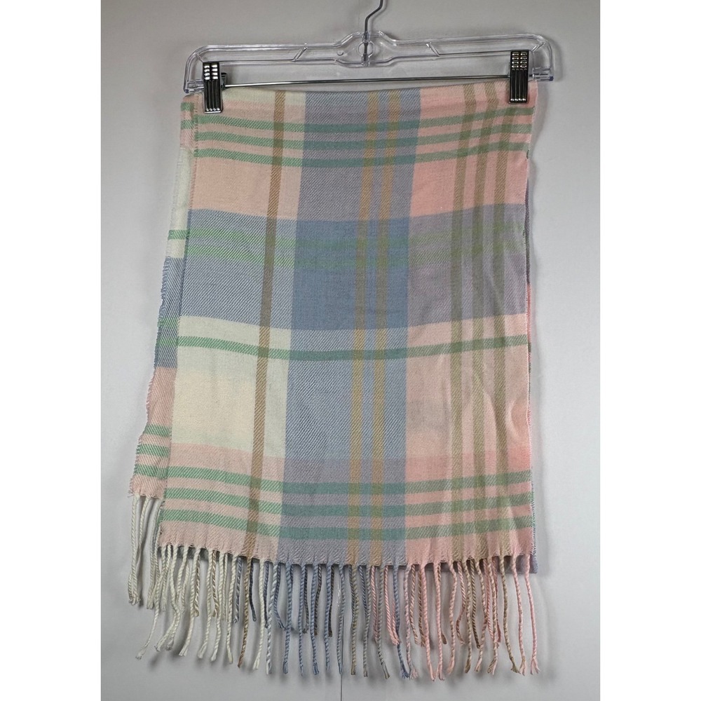 Cashmere Pink Blue Green Plaid Scarf Tassle‎ Made In Germany 68"